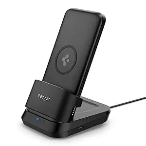 Spigen Power Bank 10000mAh Fast Charging, 5 in 1 Wireless Power Bank, Wireless AirPods Charger, TWS Charger, Lithium Polymer, Cradle USB-C Type, (Uto C Cable Included) - Black