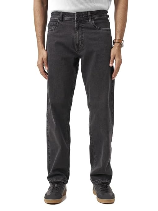 The Pant Project Relaxed Fit Stretchable Jeans for Men | Mens Stylish Denim Cotton Pants (Faded_Black)