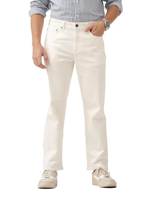 The Pant Project Relaxed Fit Stretchable Jeans for Men | Mens Stylish Denim Cotton Pants (White)