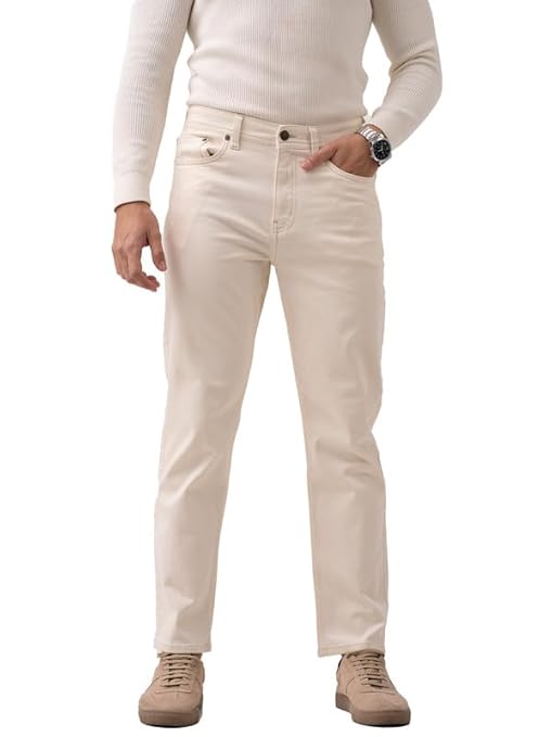 The Pant Project Relaxed Fit Stretchable Jeans for Men | Mens Stylish Denim Cotton Pants (OFF White)