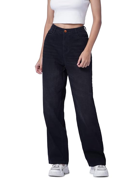 ONLY Women's Loose High Rise Jeans (Black)