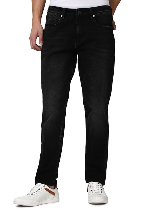 Peter England Men's Mid Rise Regular Fit Jeans (Black)
