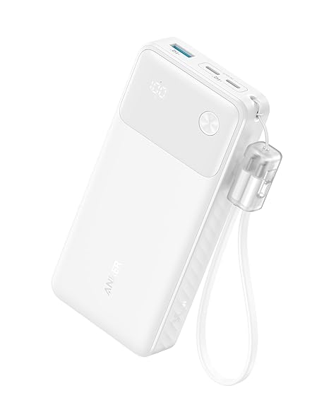Anker Power Bank 20000 mAh with 3-Port 30W Max PD Fast Charge, Compatible iPhones, iPads, Macbooks, Samsung Smartphones and Other Android Devices - White