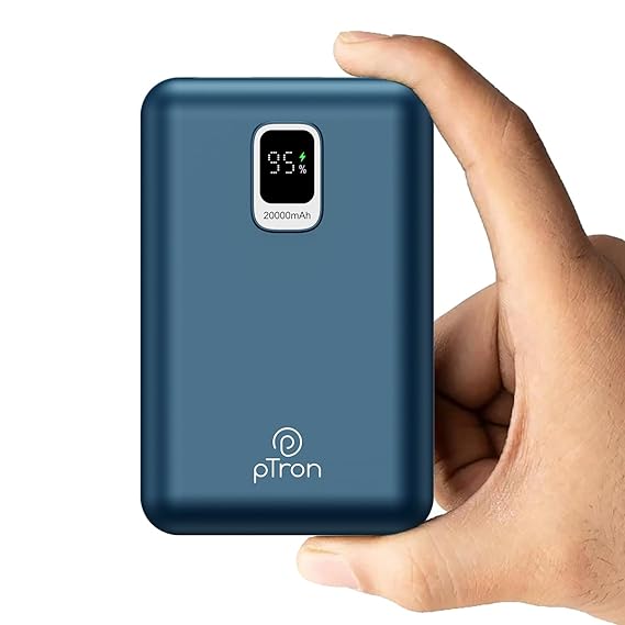 pTron Dynamo Ultra 20000mAh Power Bank, 22.5W Superfast Charging, Compact Size, Type-C/PD 20W Fast Charging, Supports VOOC/Wrap/Dash/Quick Charge Protocols, 3 Output Ports, USB Type-C Input (Blue)
