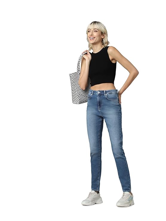 ONLY Women Skinny Fit High-Rise Cotton Heavy Fade Stretchable Jeans (Medium Blue Denim)