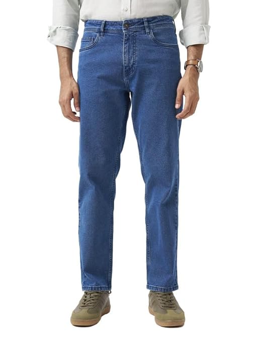 The Pant Project Relaxed Fit Stretchable Jeans for Men | Mens Stylish Denim Cotton Pants (Royal_Blue)