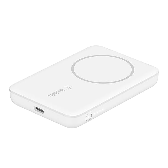 Belkin Quick Charge Magnetic Wireless Power Bank 2500mAh for iPhone 13/13 Pro/13 Pro Max/13 Mini/12/12 Pro/12 Pro Max/12 Mini Compatible for Magsafe Covers - ( White, Sleek Design)