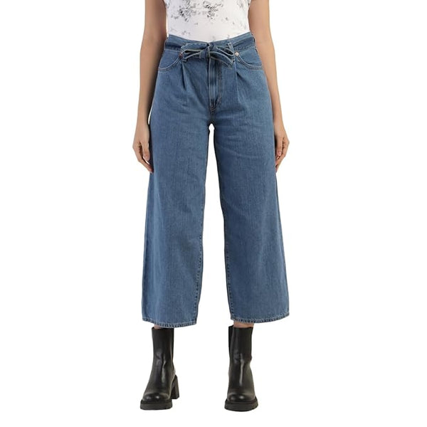 Levi's Women's Mid Rise Belted Baggy Loose Straight Fit Jeans (Blue)