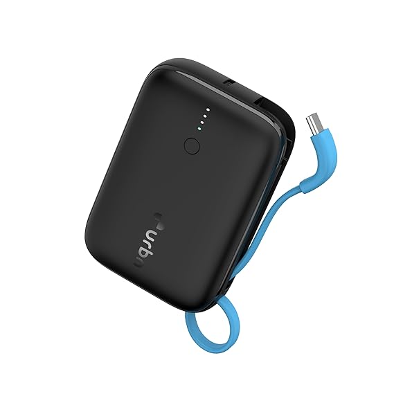 URBN 10000 mAh Nano Link Power Bank with in-Built USB-C Cable| 22.5W Fast Charging | Type C PD (Input& Output) | Made in India|Two Way Fast Charge|for iPhone, Android & More (Black) USB Type-C Input