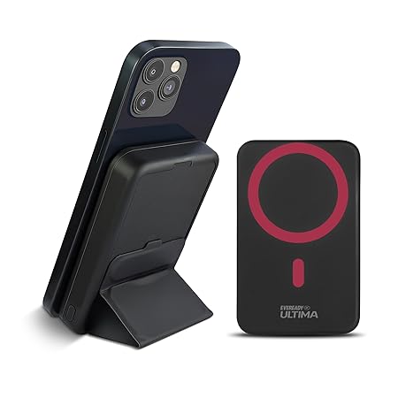 Eveready Ultima MagSafe Compatible Power Bank- PB31, 10,000mAh, 22.5W Wired Fast Charging & 15W Magnetic Wireless Charging with Stand for iPhone 12 & Above, Android & Qi Enabled Devices, BIS Certified