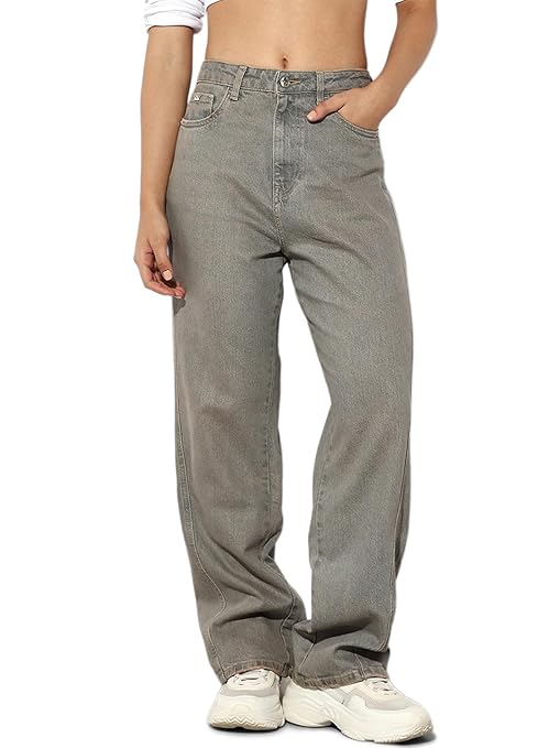 ONLY Women's Loose-Fit Wide Leg High Rise Jeans | Baggy-Fit Everyday Jeans for Women (Grey)