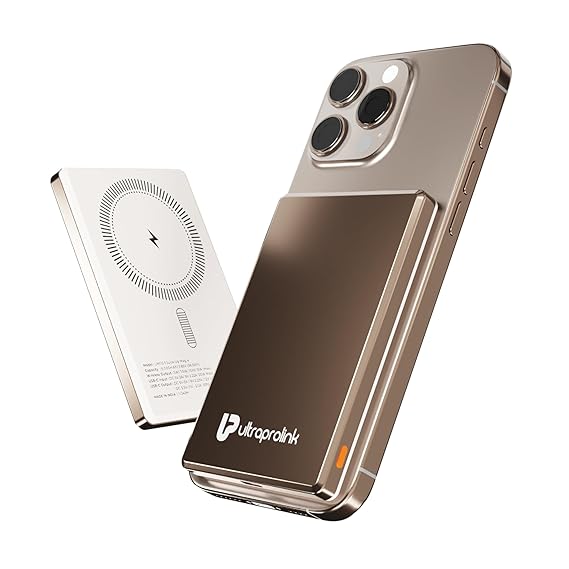 UltraProlink 5000mAh Slimmest Wireless Magnetic Mag-Safe Power Bank| 22.5W Fast Charge Type C Port with PD-PPS Support |Charging for iPhone Series 16,15,14,13 | Made in India |TAN|Juice-Up Mag 4
