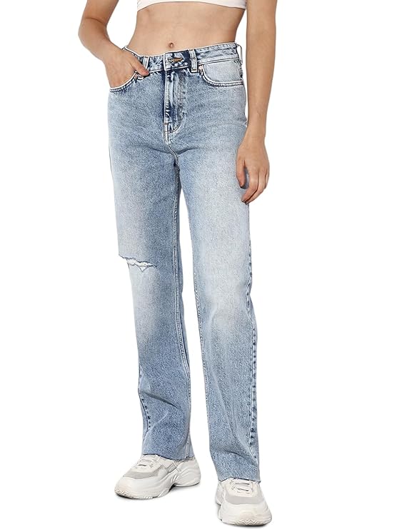 ONLY Women's Straight Jeans (Light Blue Denim)