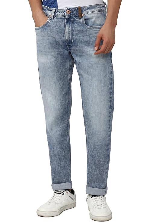 Peter England Men's Mid Rise Regular Jeans (Blue)