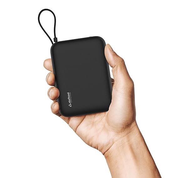 Stuffcool Maverick Mini 20,000mAh Powerbank with 20W Built-in Lightning & Type-C Cables, 22.5W USB-A Fast Charging (Black)
