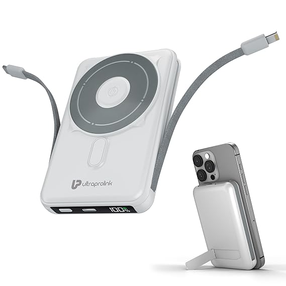UltraProlink 10000mAh 3 in 1 Wireless Magnetic Mag-Safe Power Bank| Dual Cables Type C & iPhone |22.5W Type C Port with PD-PPS Support | for iPhone Series 16,15,14,13 | Made in India