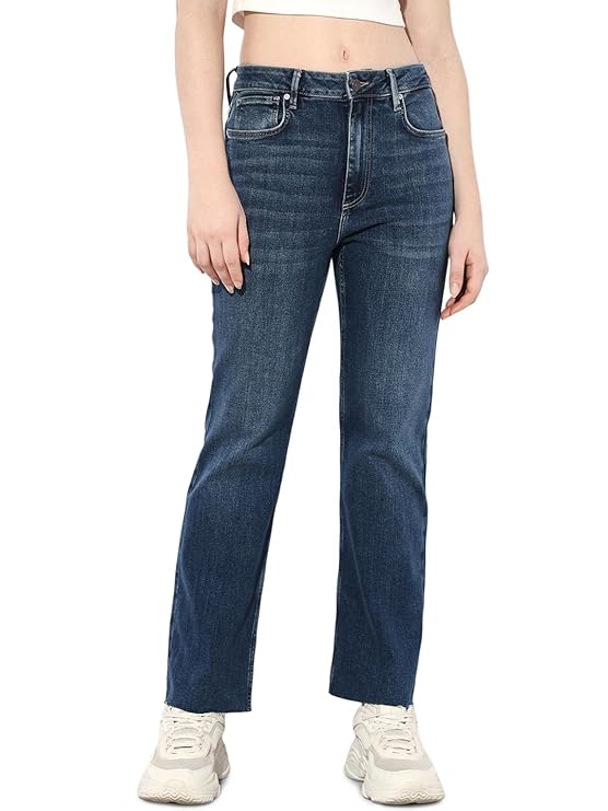 ONLY Women's Mid Rise Straight Fit Jeans | Everyday Casual Jeans for Women (Medium Blue Denim)