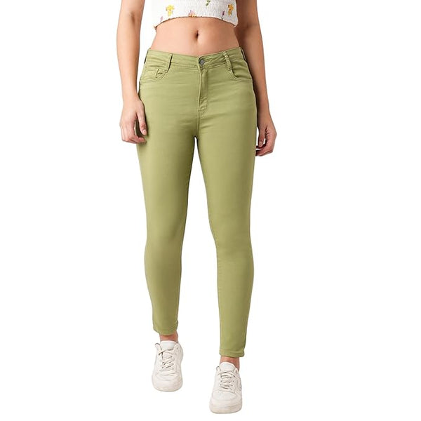 KRAUS JEANS Women's Cotton Blend Skinny Fit High-Rise Ankle Length Jeans (GREEN)