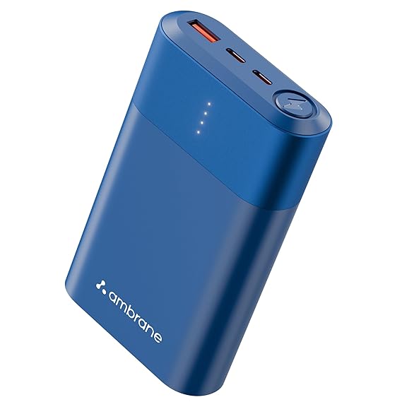 Ambrane 20000mAh 33W Fast Charging Power Bank, Emergency Backup for Macbooks/Type C Laptops,Type-C Input & Output PD 3.0, For All Mobiles-iPhone & Android, Tablets, Other Devices (PowerlitDuo 30 Blue)