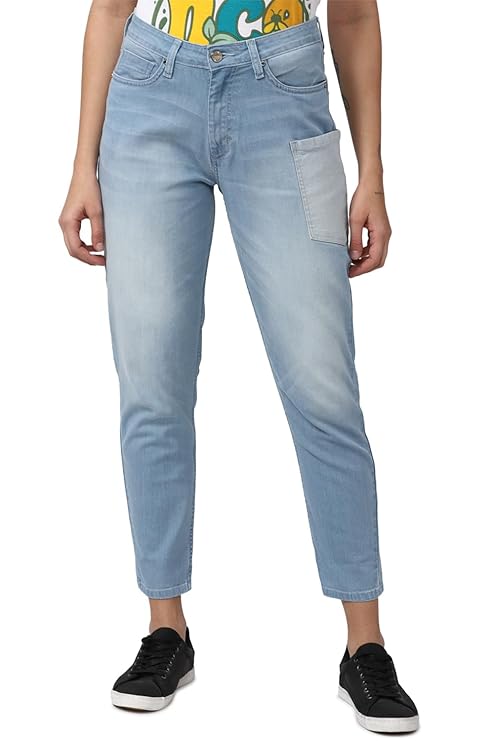 FOREVER 21 Womens Solid Mom Fit Mom Jeans (Blue)