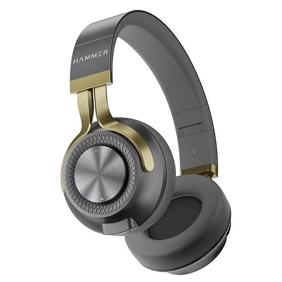 HAMMER Bash 2.0 Over The Ear Wireless Bluetooth Headphones with Mic, Deep Bass, Foldable Headphones, Upto 8 Hours Playtime (Grey)