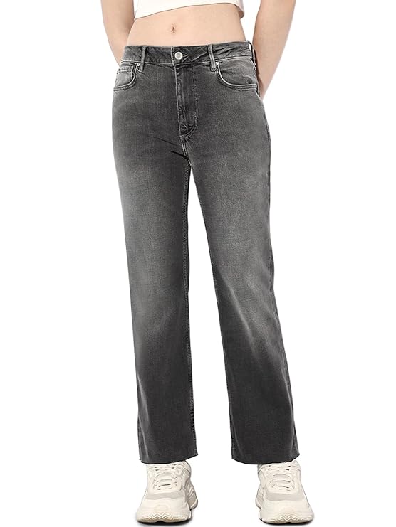 ONLY Women's Mid Rise Straight Fit Jeans | Everyday Casual Jeans for Women (grey denim)