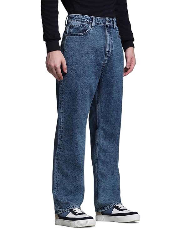JACK & JONES Men's Mid Rise Loose Jeans (Dark Blue)