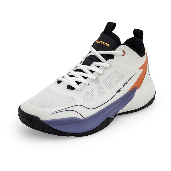 Red Tape Men's Basketball Shoes | Built for Agility and Court Comfort (White/Orange)