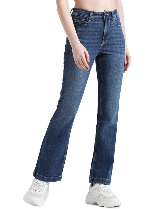ONLY Women Mild Bootcut Fit High Rise Jeans | Flared Everyday Jeans for Women (Dark Blue Denim)