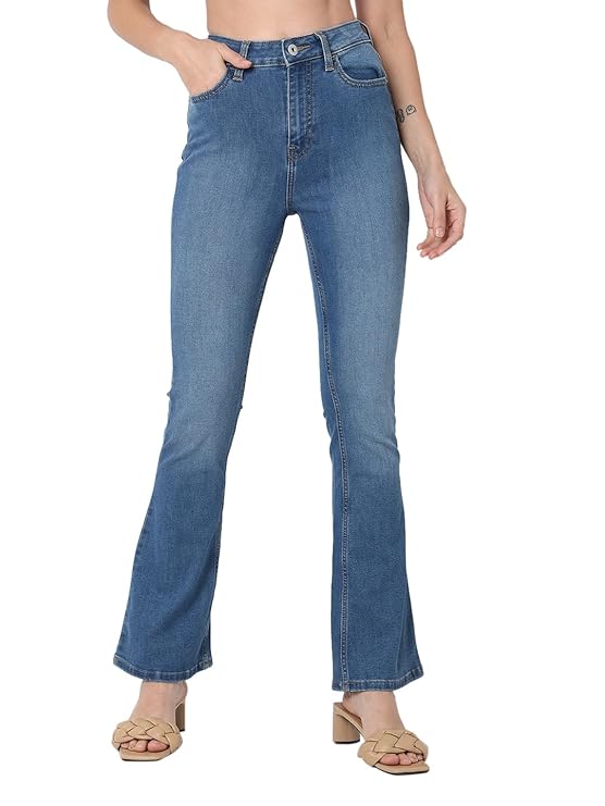 VERO MODA Women's Bootcut High Rise Jeans | Flared Jeans for Women (Medium Blue Denim)