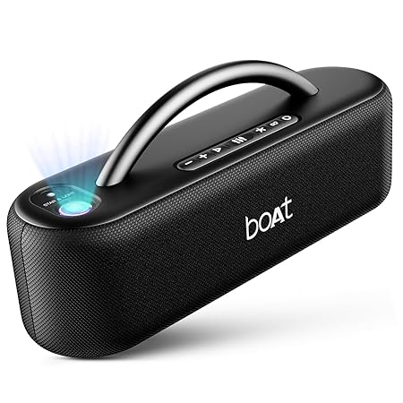 boAt Stone Lumos 60W Bluetooth Speaker w/ 7 LED Projection Modes, Hearables App Support, Dual EQs, Up to 9hrs of Playtime, TWS Feature, Built-in Mic, BT v5.3 (Black)