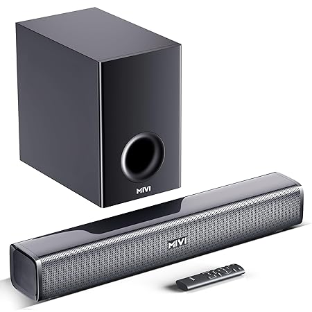 Mivi Fort H120 Soundbar - 120W Home Theatre Sound Bar, 2.1 Channel, 2 in-Build Speakers and 1 External Subwoofer (Black)