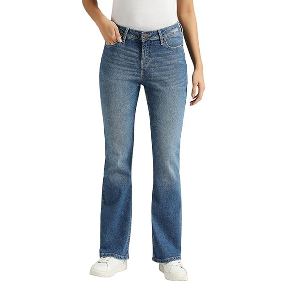 Pepe Jeans Women's Mid Rise Slim Jeans (Mid Indigo Blue)