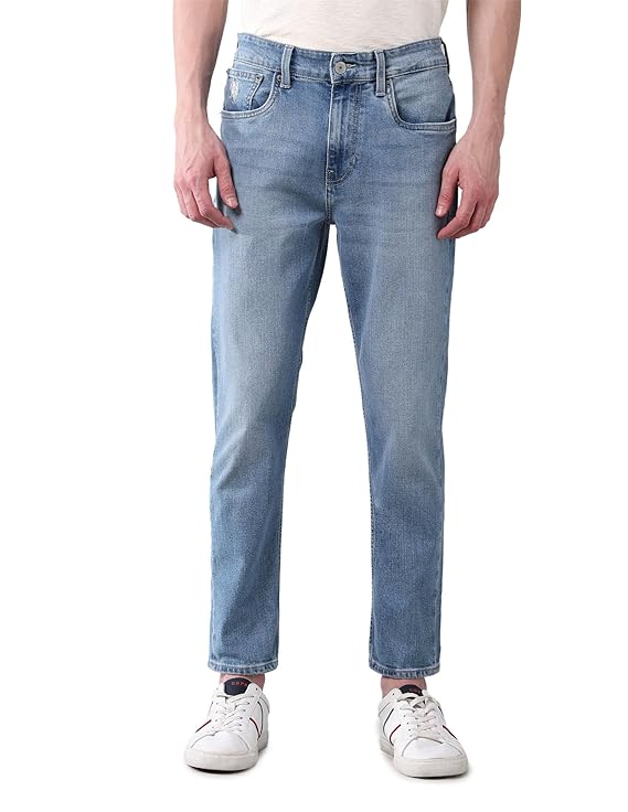 U.S. Polo Assn. Denim Co. Men's Cole Cropped Fit Blue Vintage Jeans (Light Wash)