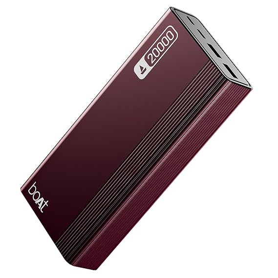 boAt Energyshroom PB401 20000mAh Power Bank| Micro USB and Type C (2-Way Input Ports), 22.5W, 3X Output Ports, Compatible with Tablets, Smartphones, Earbuds, Smartwatch (Wine Red)