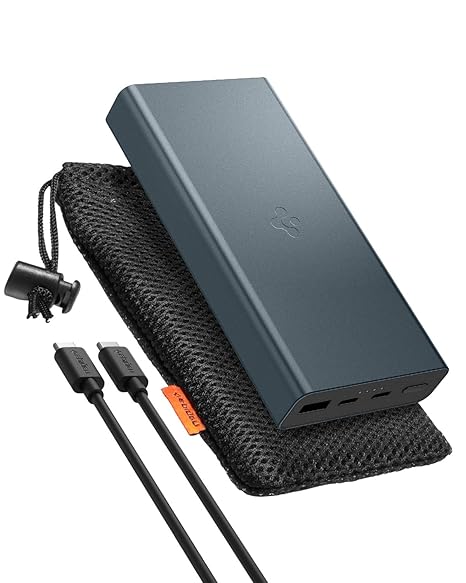 Spigen Power Bank 20000mAh Fast Charging, PD3.0 30W Fast Charging, 3Ports(1USB-A,2USB-C), Durable Alloy Material - Navy Blue